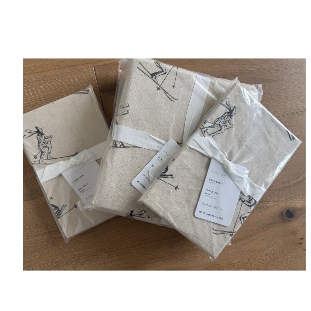 New Pottery Barn Ski Run Natural Queen Duvet & 2 Shams